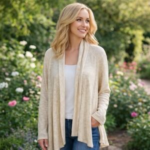 Anthropologie Dolan Heathered Ivory Open Front Drape Knit Cardigan Cozy L